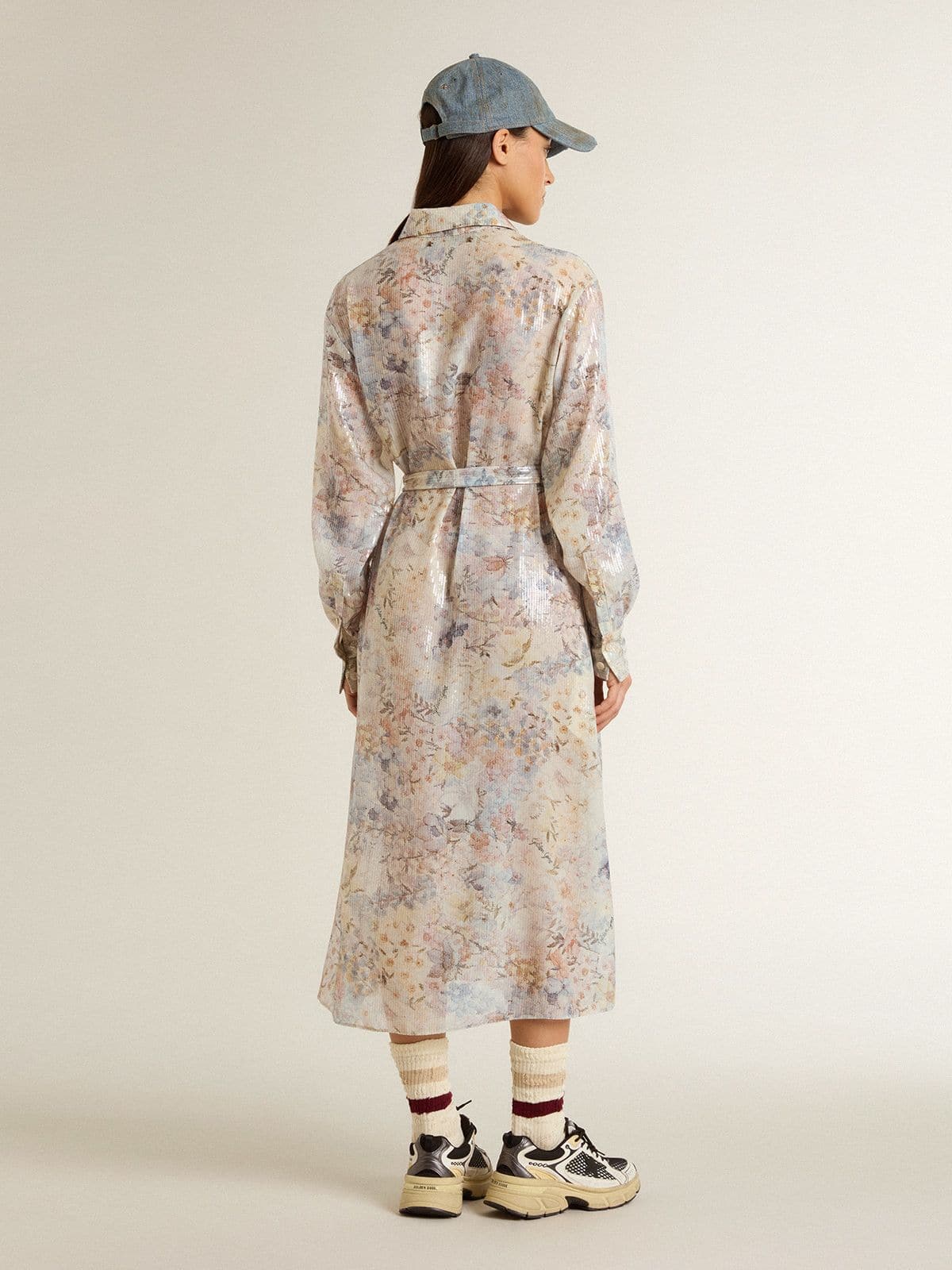 Golden Goose - Vestido camisero de mujer con estampado floral multicolor de lentejuelas in 