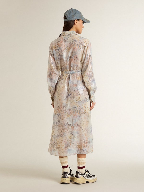 Golden Goose - Women's shirt dress with multicolor sequined floral print in 