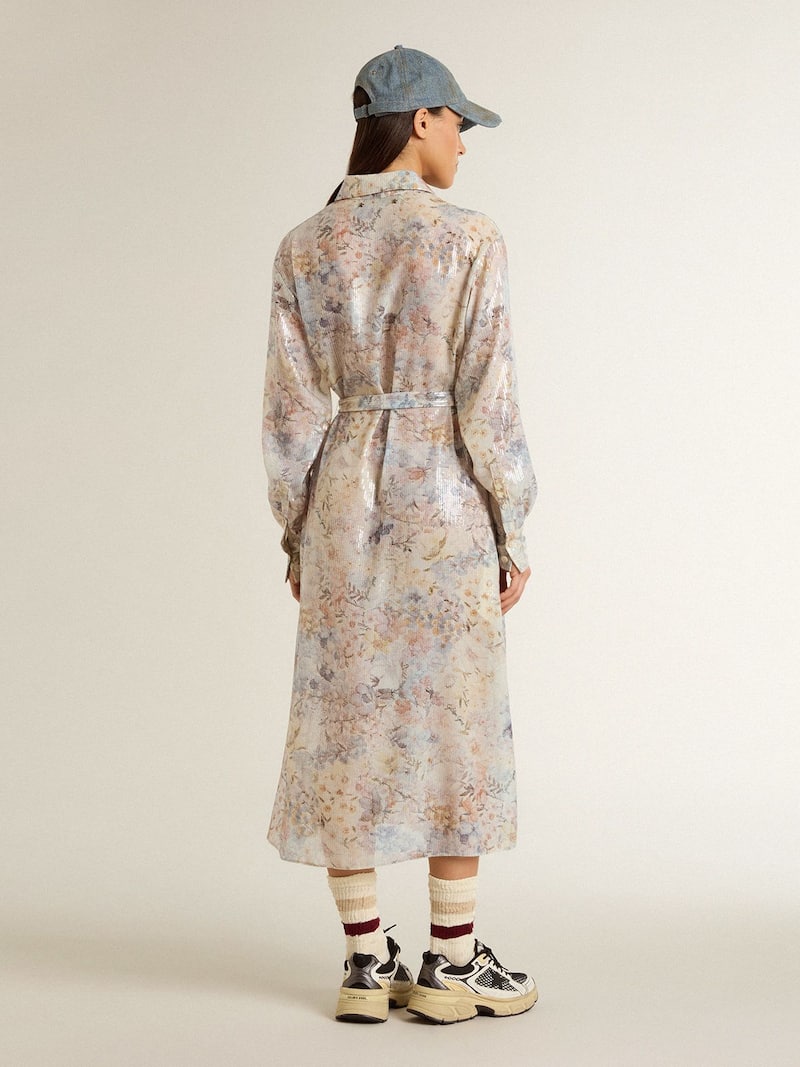 Golden Goose - Women's shirt dress with multicolor sequined floral print in 
