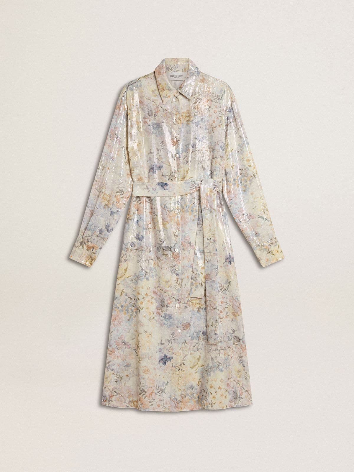 Golden Goose - Vestido camisero de mujer con estampado floral multicolor de lentejuelas in 