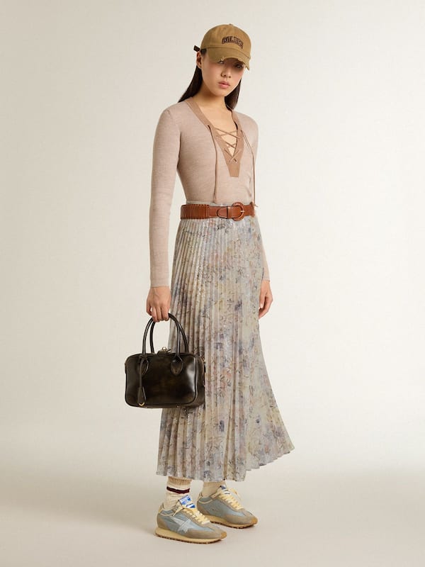 Golden Goose - Women's long pleated skirt with multicolor floral sequin print in 