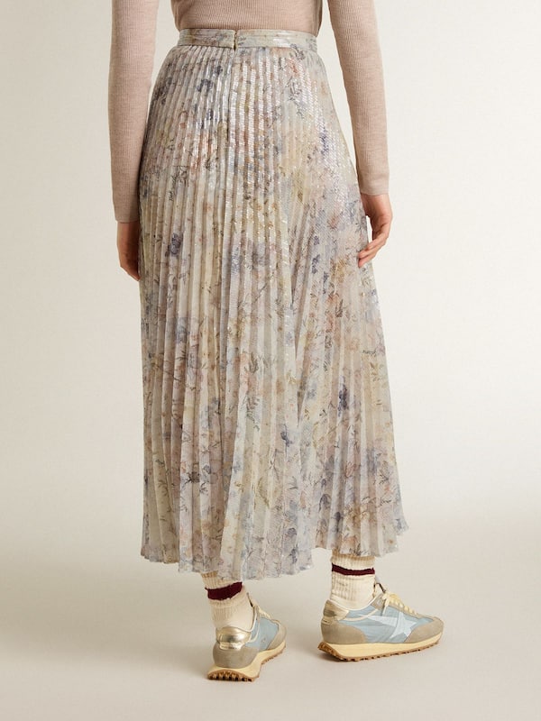 Golden Goose - Women's long pleated skirt with multicolor floral sequin print in 