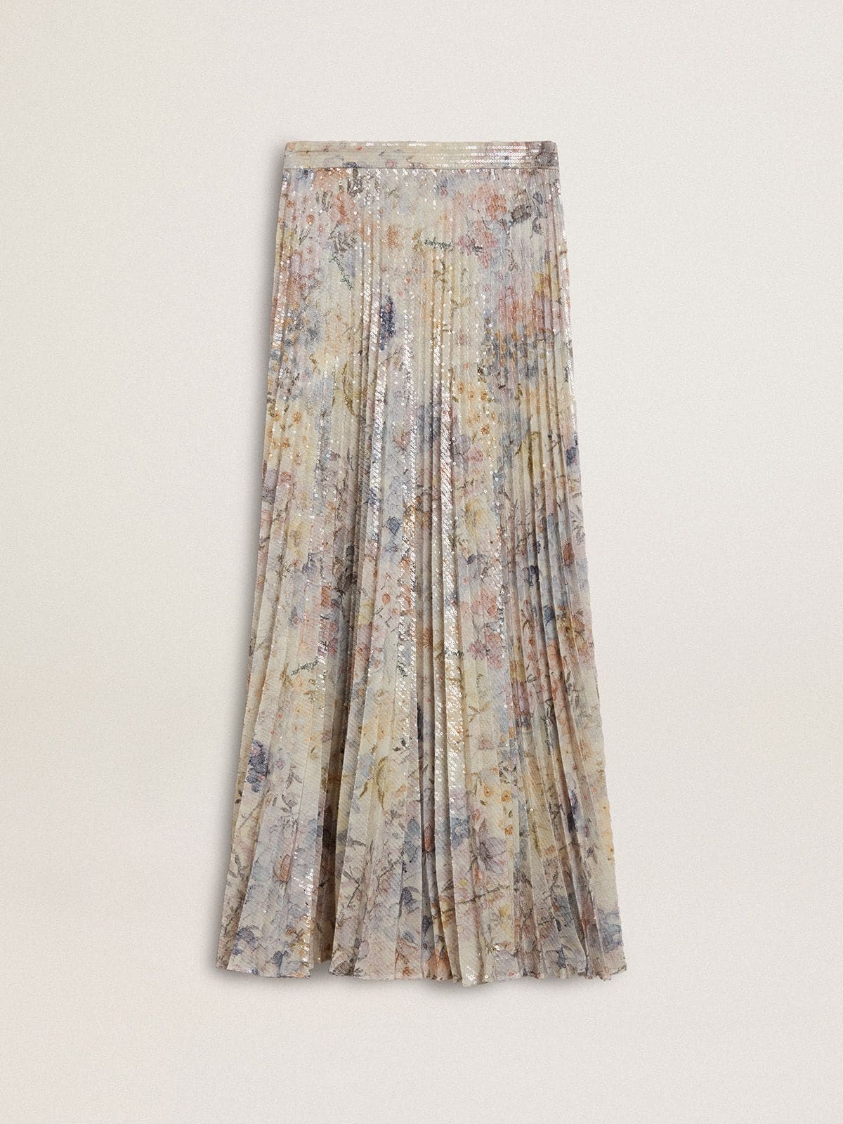 Golden Goose - Langer Damen-Plisseerock mit mehrfarbigem Blumenprint mit Pailletten in 