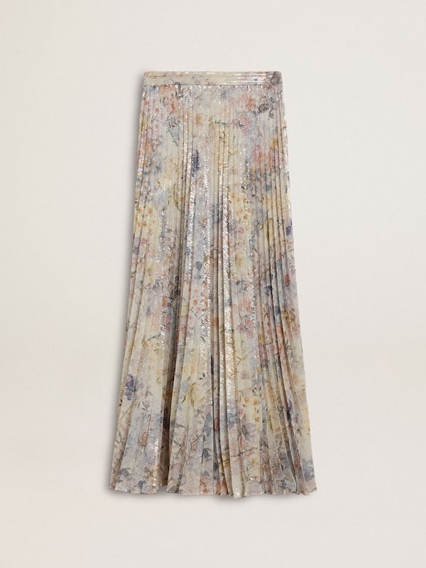 Golden Goose - Women's long pleated skirt with multicolor floral sequin print in 