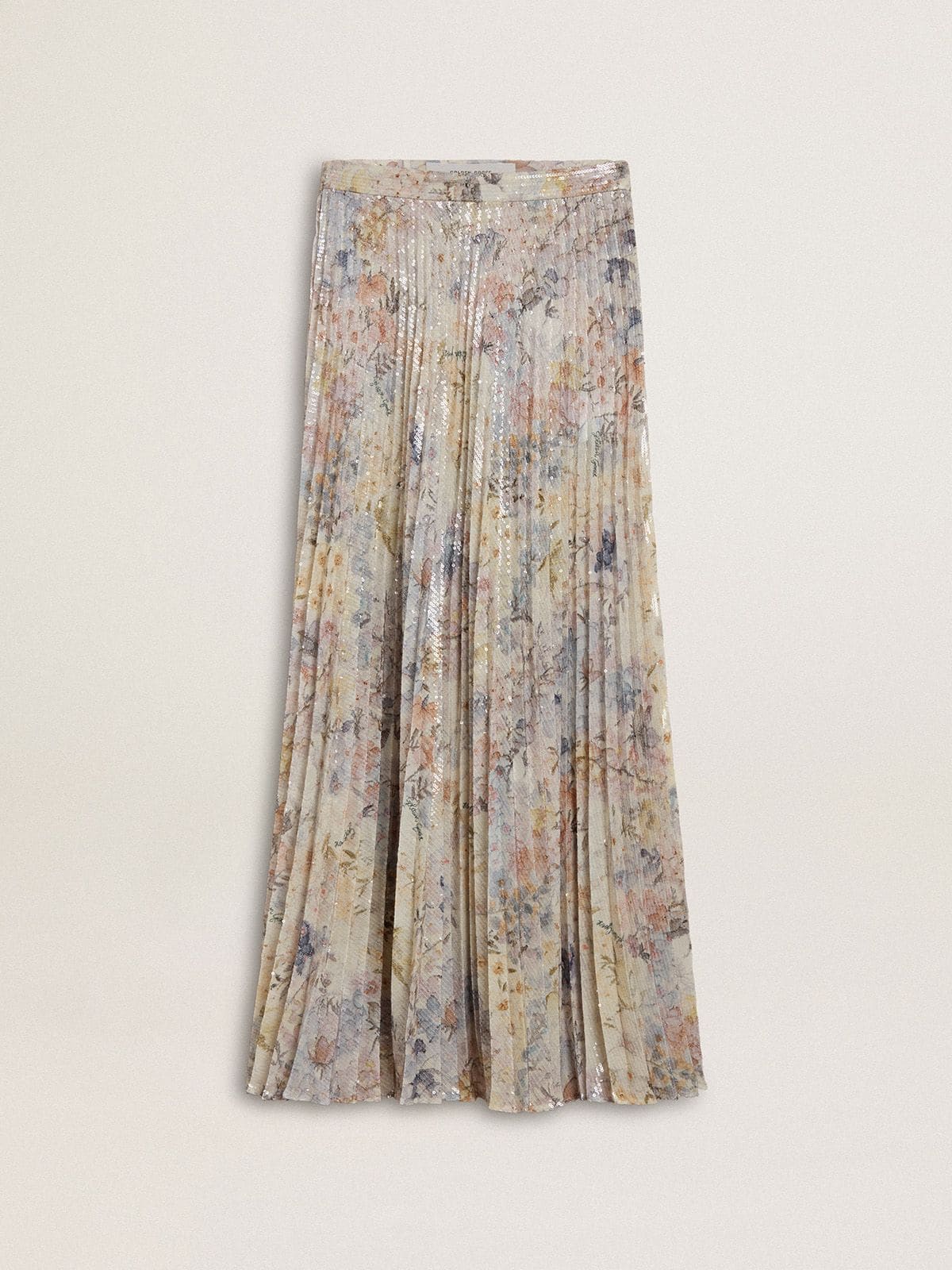 Golden Goose - Langer Damen-Plisseerock mit mehrfarbigem Blumenprint mit Pailletten in 