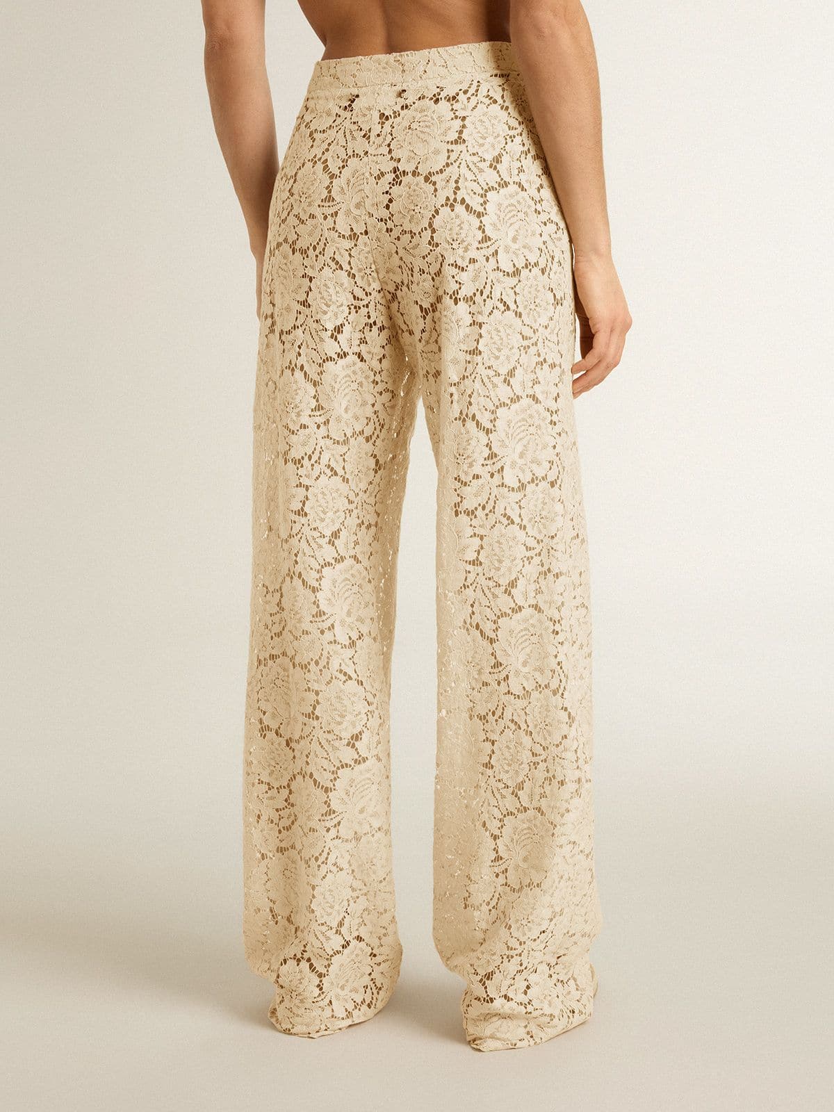 Golden Goose - Pantalone da donna in pizzo color crema see-through in 