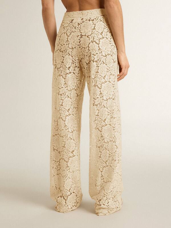 Golden Goose - Women's cream-colored see-through lace pants in 