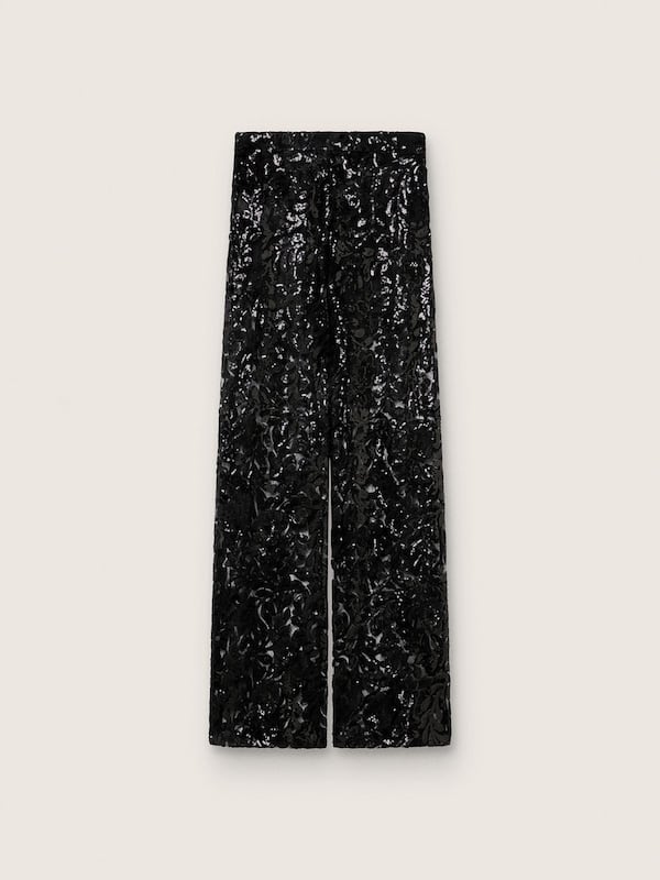 Golden Goose - Women's tulle pants with floral embroidery in black sequins in 