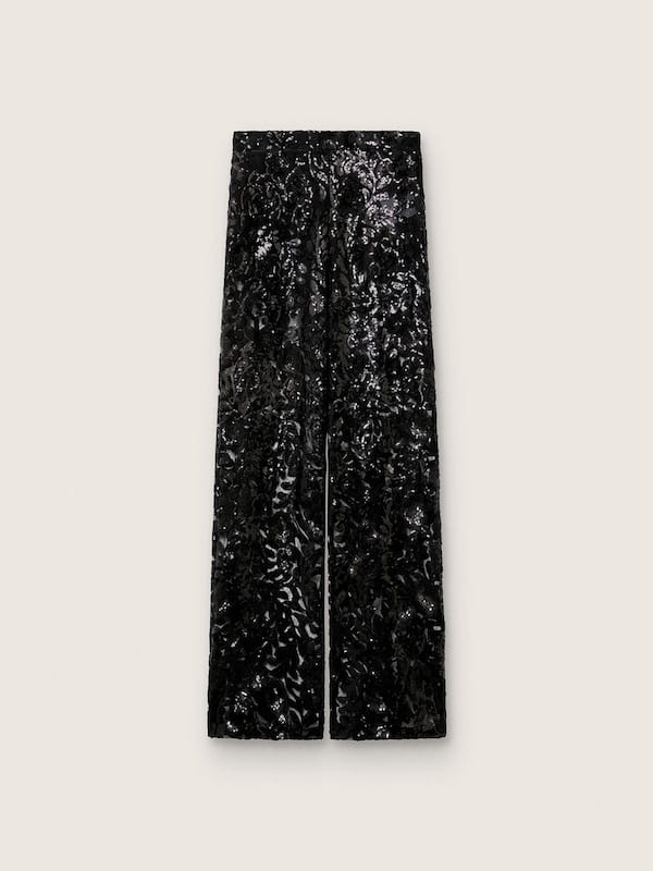 Golden Goose - Women's tulle pants with floral embroidery in black sequins in 
