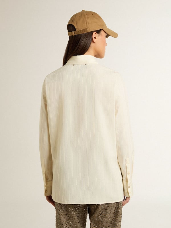 Golden Goose - Women's cream-colored cotton shirt with floral embroidery in 
