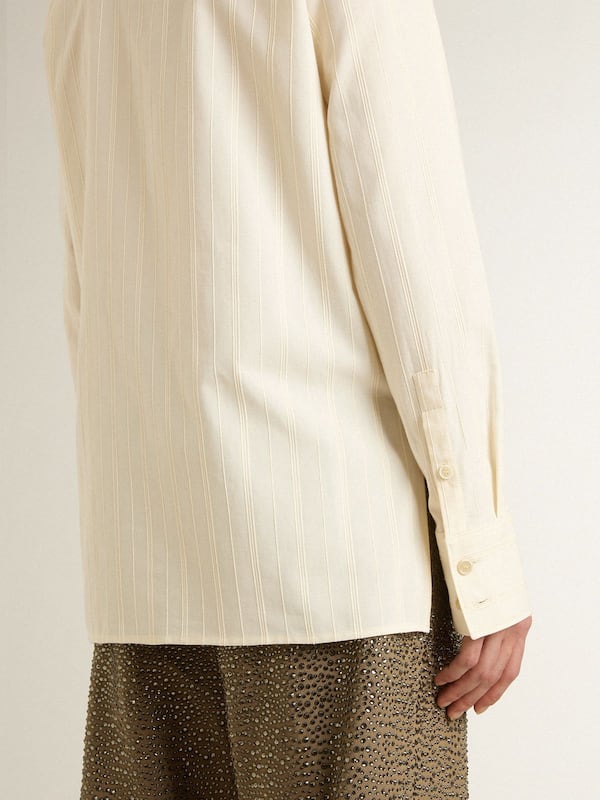 Golden Goose - Women's cream-colored cotton shirt with floral embroidery in 