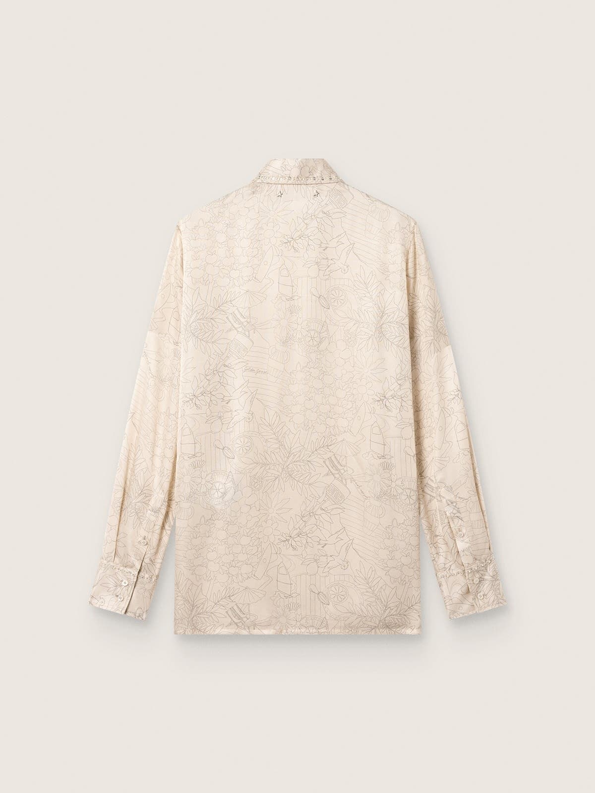 Golden Goose - Camicia da donna in raso misto seta avorio con stampa in 