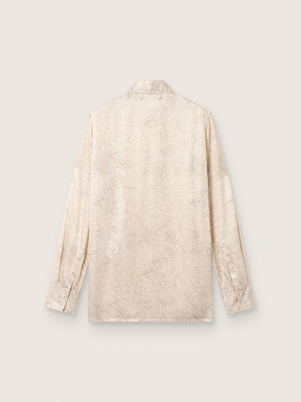 Women's shirt in ivory silk blend satin with print