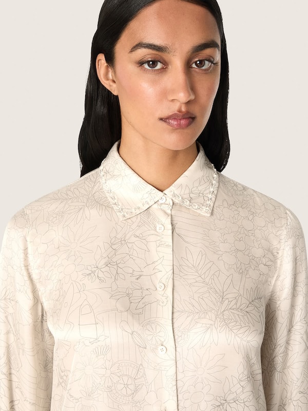 Golden Goose - Women's shirt in ivory silk blend satin with print in 