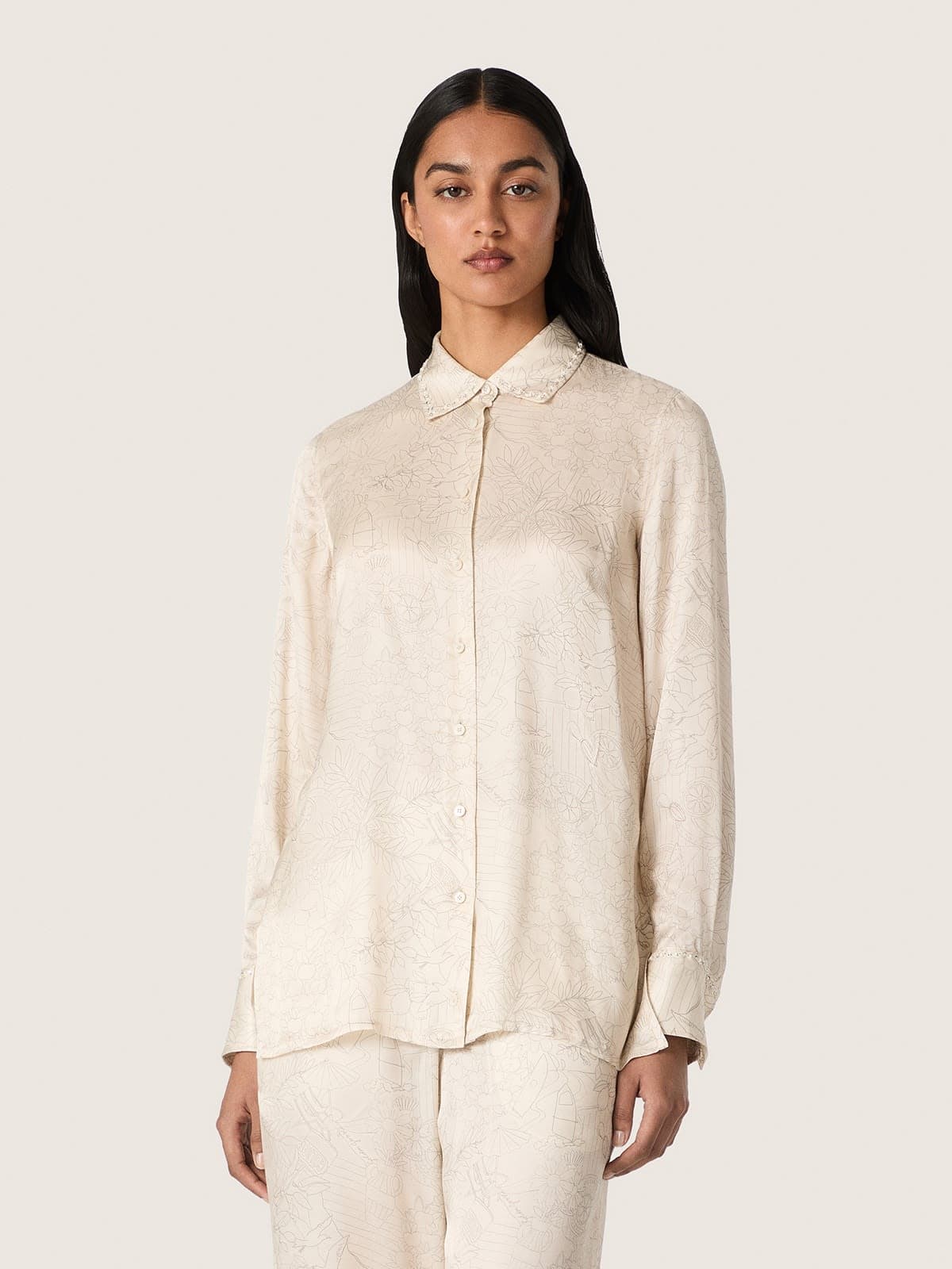 Golden Goose - Camicia da donna in raso misto seta avorio con stampa in 