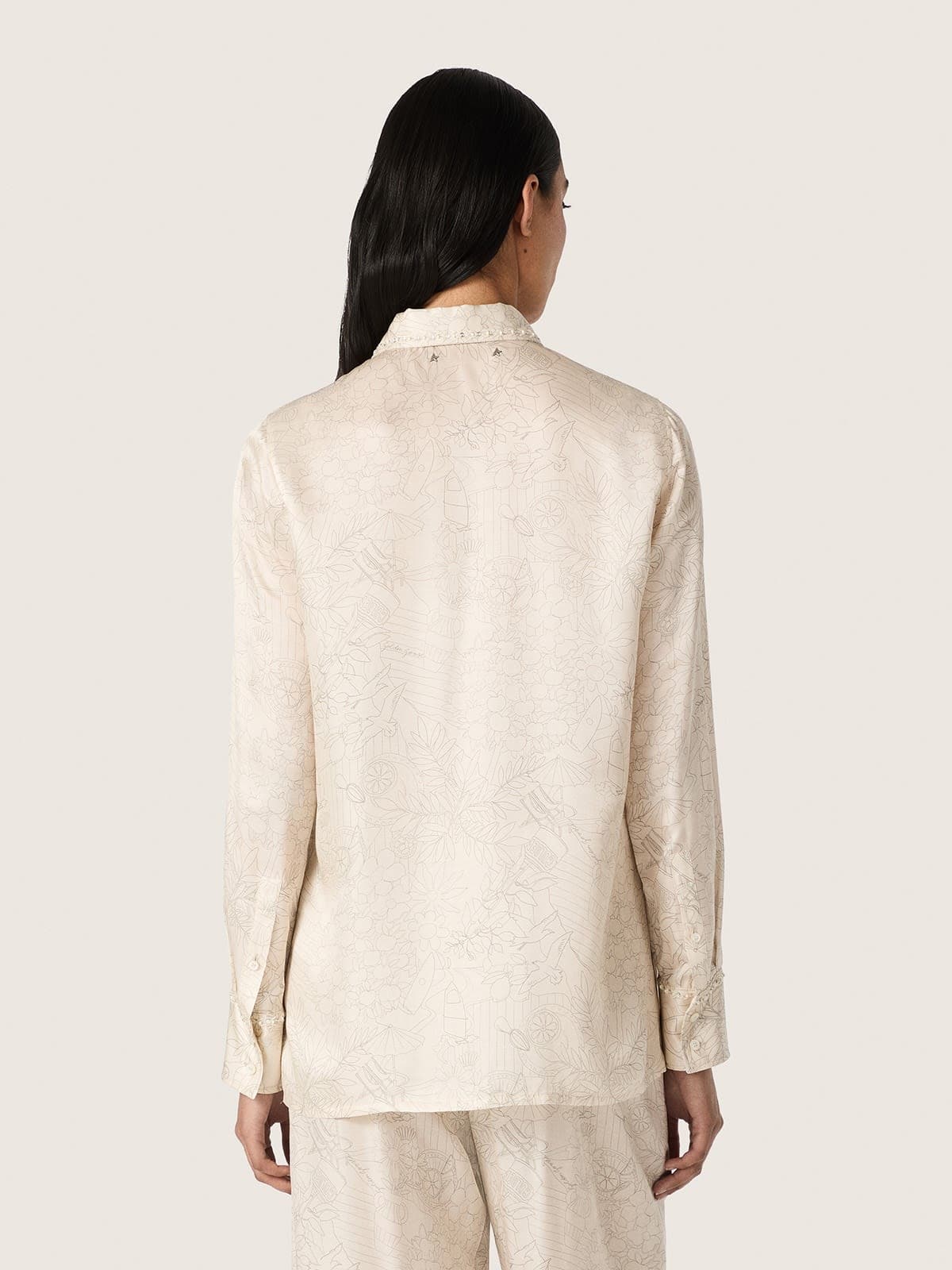 Golden Goose - Camicia da donna in raso misto seta avorio con stampa in 