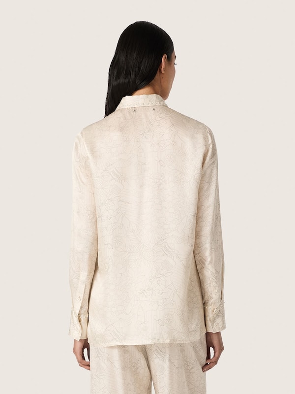 Golden Goose - Women's shirt in ivory silk blend satin with print in 