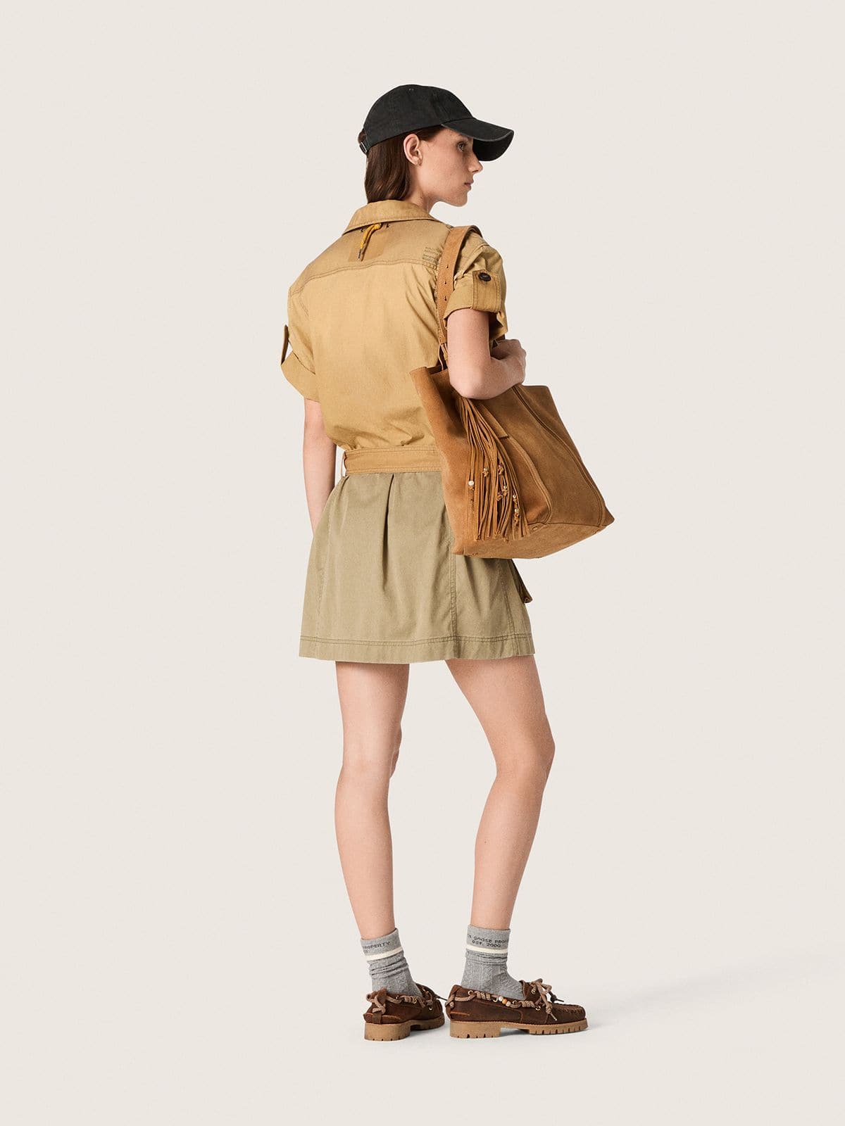 Golden Goose - Abito sahariano da Donna in cotone beige e verde militare con maxi tasche in 