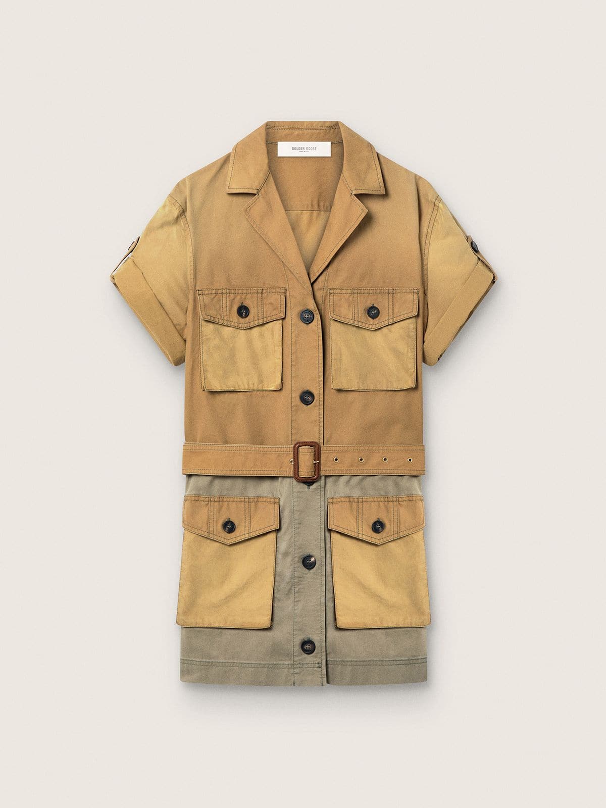 Golden Goose - Abito sahariano da Donna in cotone beige e verde militare con maxi tasche in 