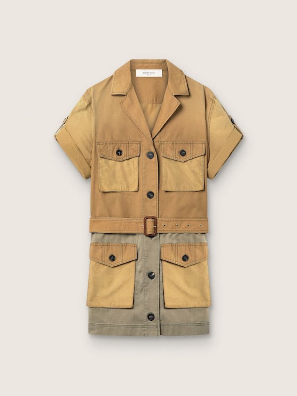 Golden Goose - Abito sahariano da Donna in cotone beige e verde militare con maxi tasche in 