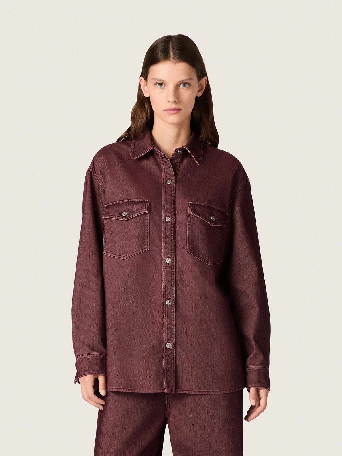 Golden Goose - Women's shirt in burgundy denim in 