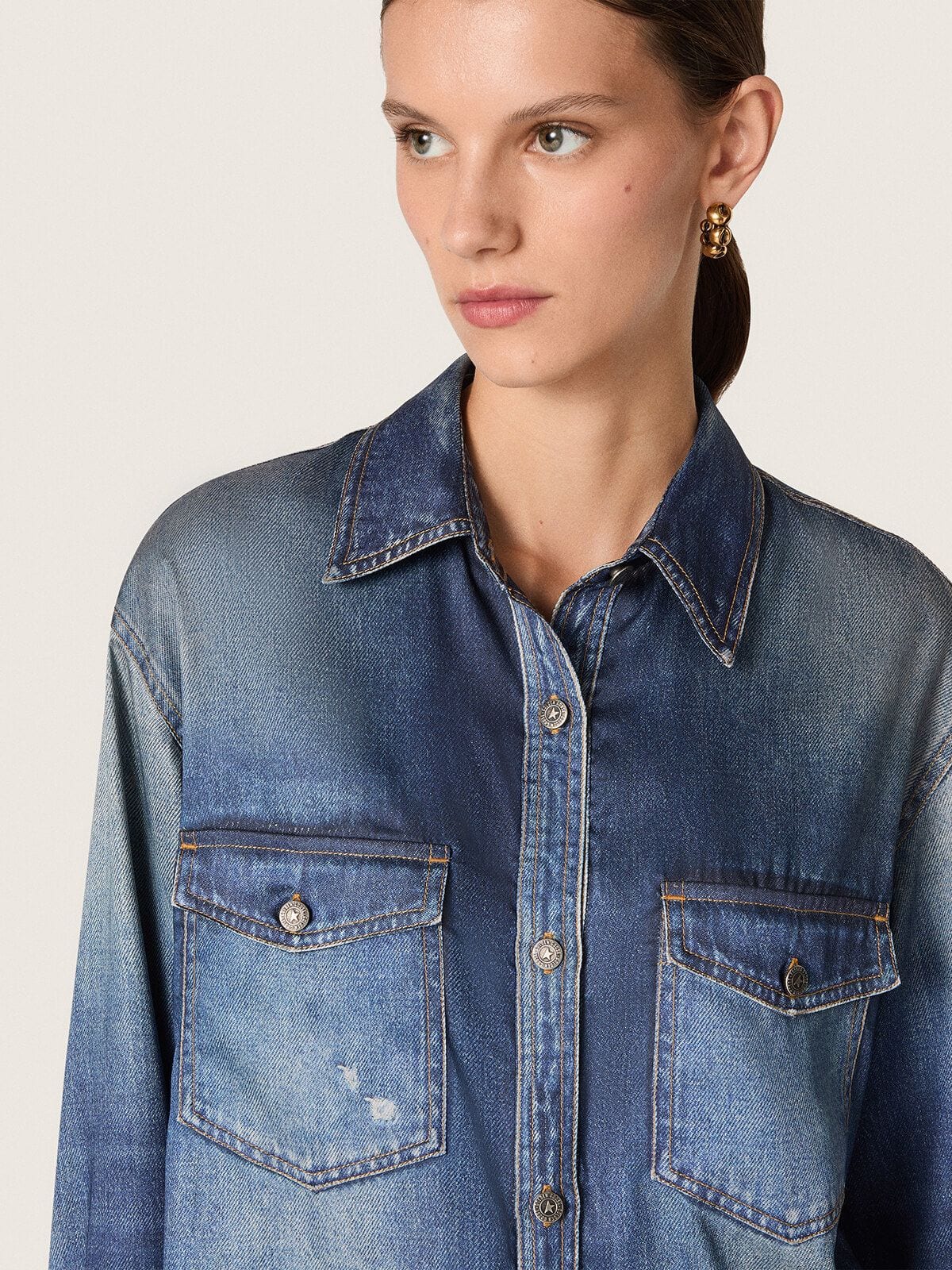 Golden Goose - Oversize-Damenhemd mit Denim-Optik mit Lived-in-Effekt in 