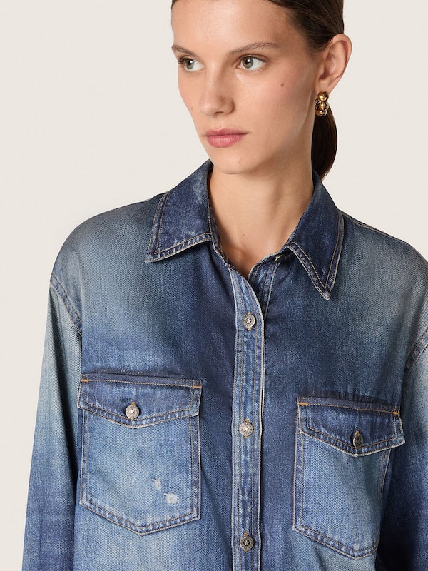 Golden Goose - Women's oversized shirt with a lived-in denim effect in 