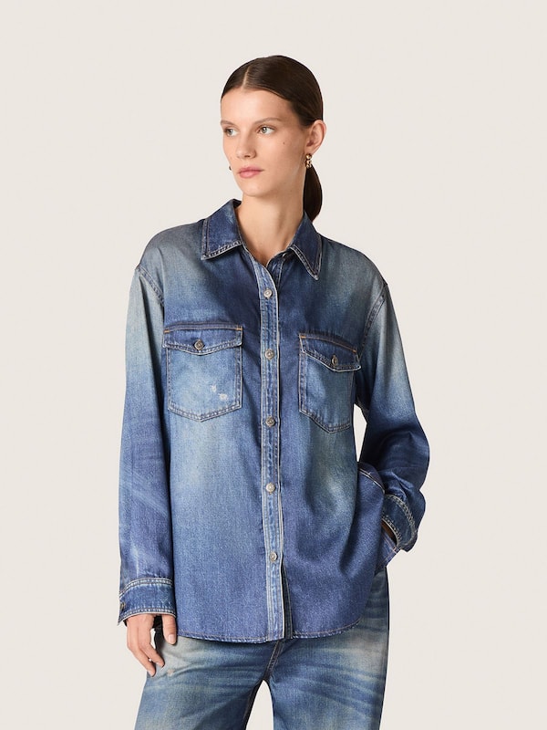 Golden Goose - Women's oversized shirt with a lived-in denim effect in 