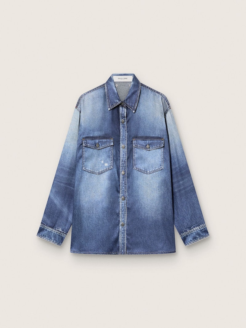 Oversize-Damenhemd mit Denim-Optik mit Lived-in-Effekt