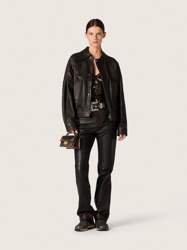 Golden Goose - Women's pants in dark burgundy nappa with vintage finish in 