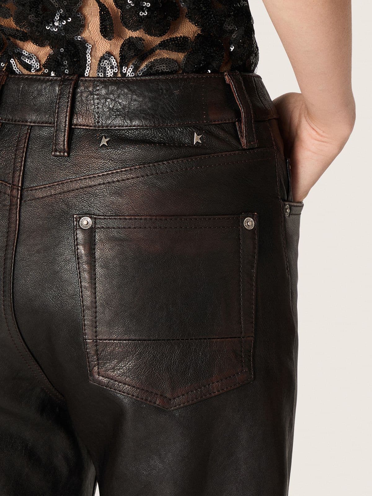 Golden Goose - Women's pants in dark burgundy nappa with vintage finish in 