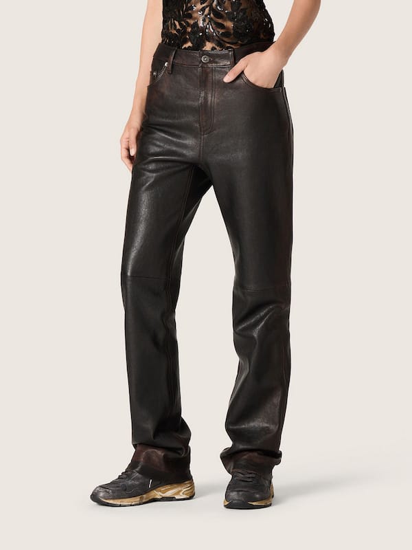 Golden Goose - Women's pants in dark burgundy nappa with vintage finish in 