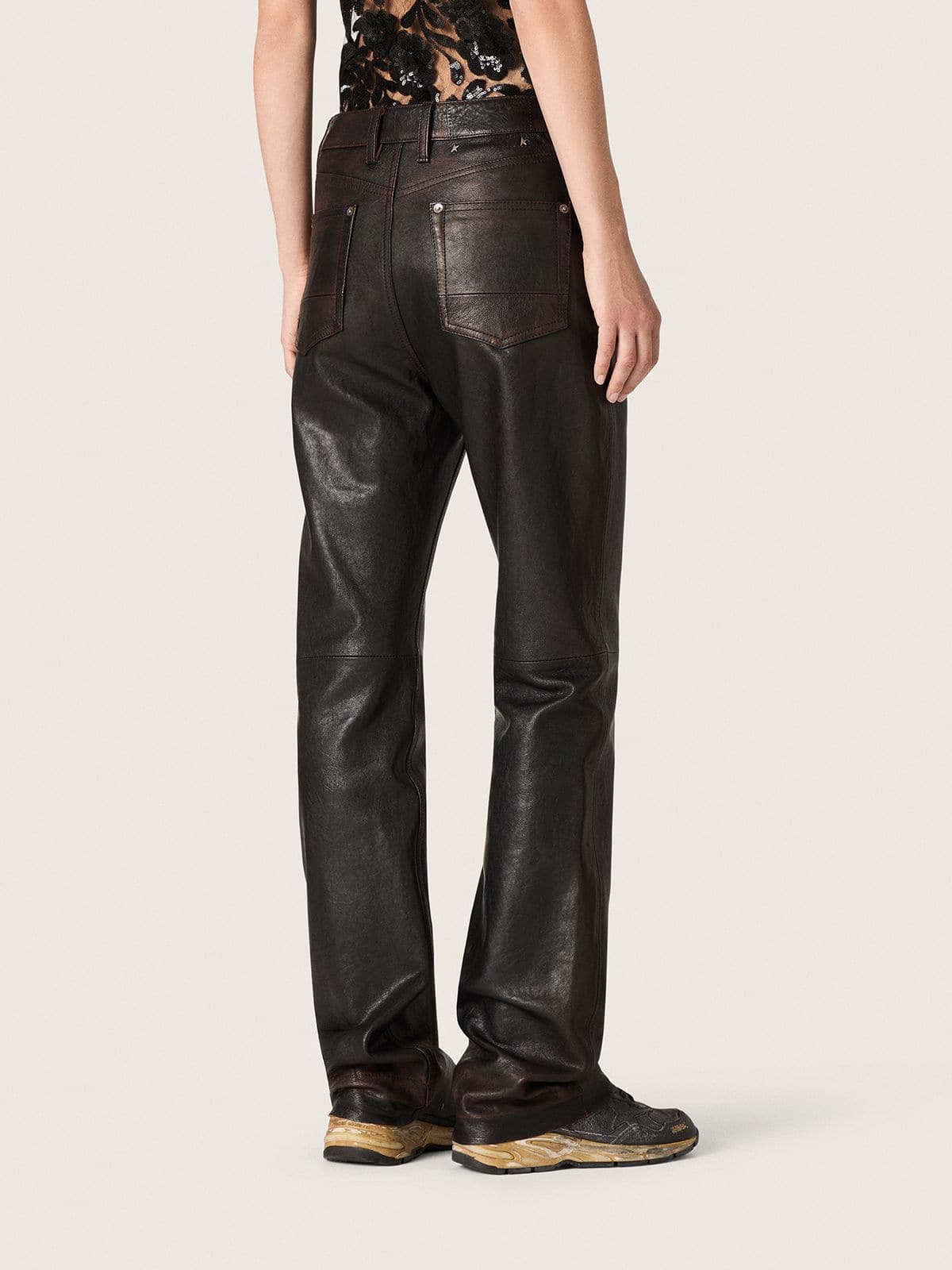 Golden Goose - Women's pants in dark burgundy nappa with vintage finish in 