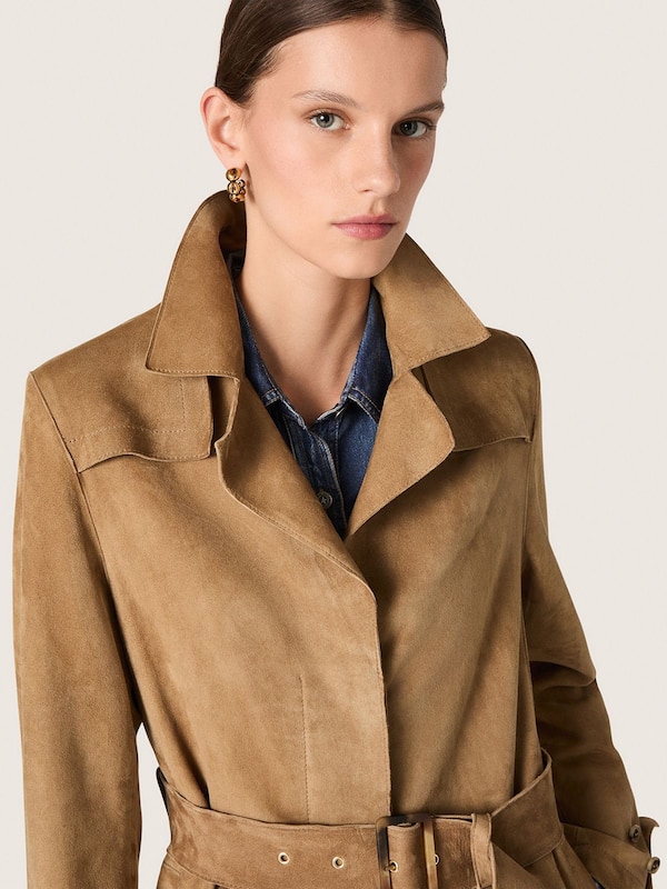 Golden Goose - Women's belted trench coat in sand-colored suede in 