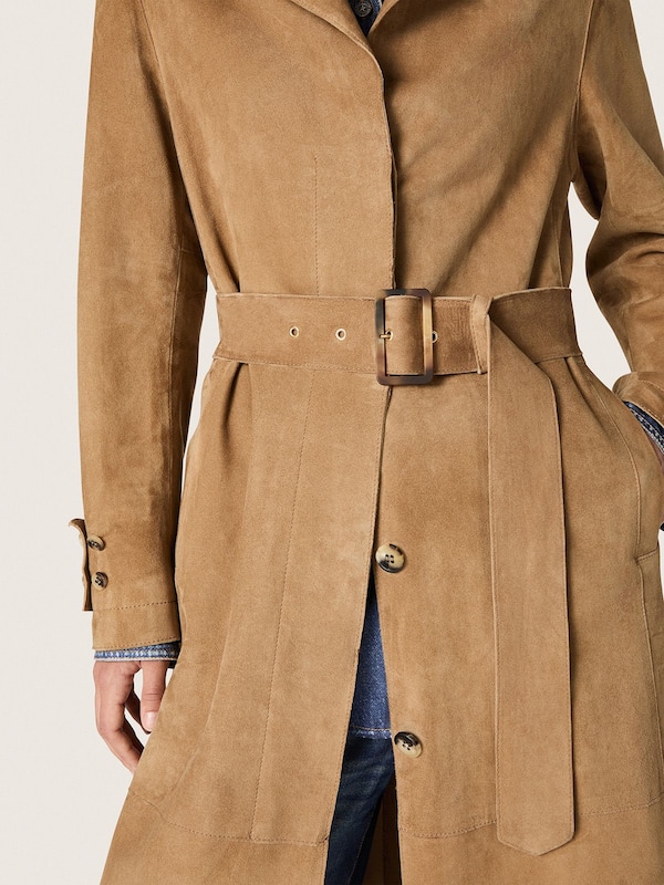 Golden Goose - Women's belted trench coat in sand-colored suede in 