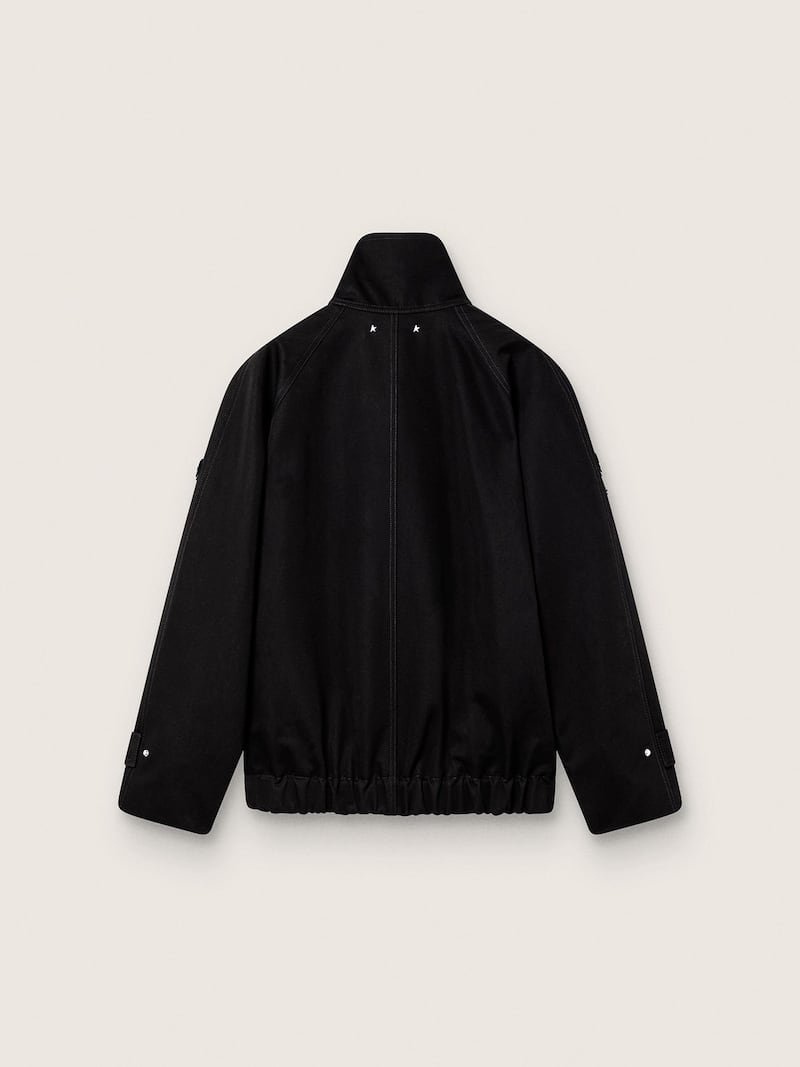 Golden Goose - Oversize-Damenjacke aus schwarzem Baumwolltwill mit Blumenstickerei aus Pailletten in 