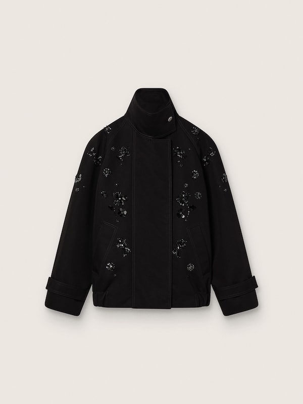 Golden Goose - Women’s oversized jacket in black cotton twill with floral sequin embroidery in 