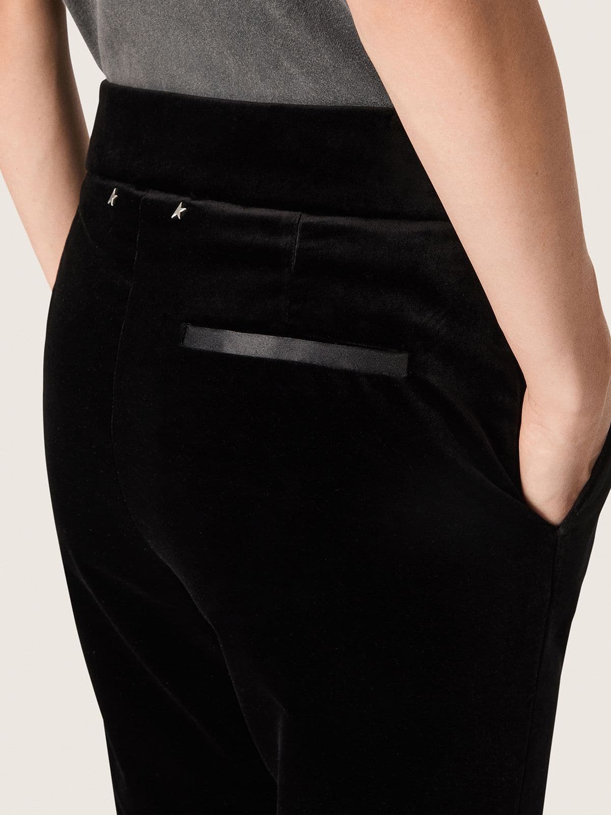Golden Goose - Women's slim-fit flared pants in black cotton velvet in 