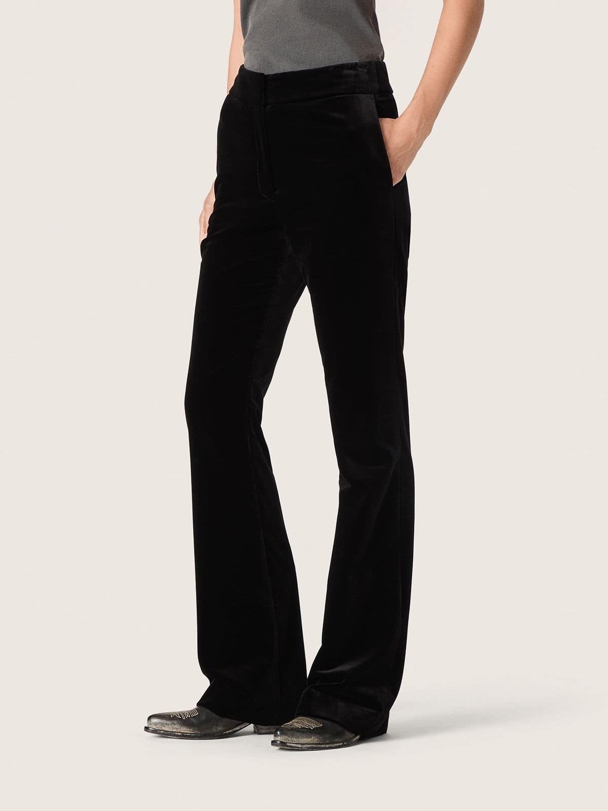 Golden Goose - Women's slim-fit flared pants in black cotton velvet in 