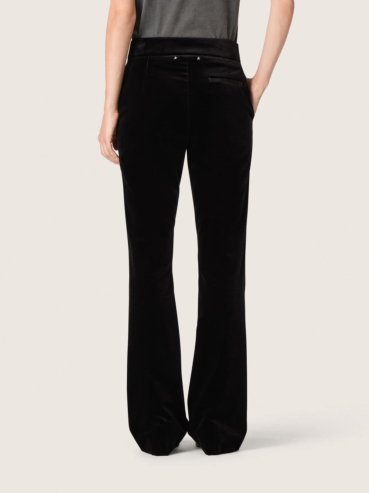 Golden Goose - Women's slim-fit flared pants in black cotton velvet in 