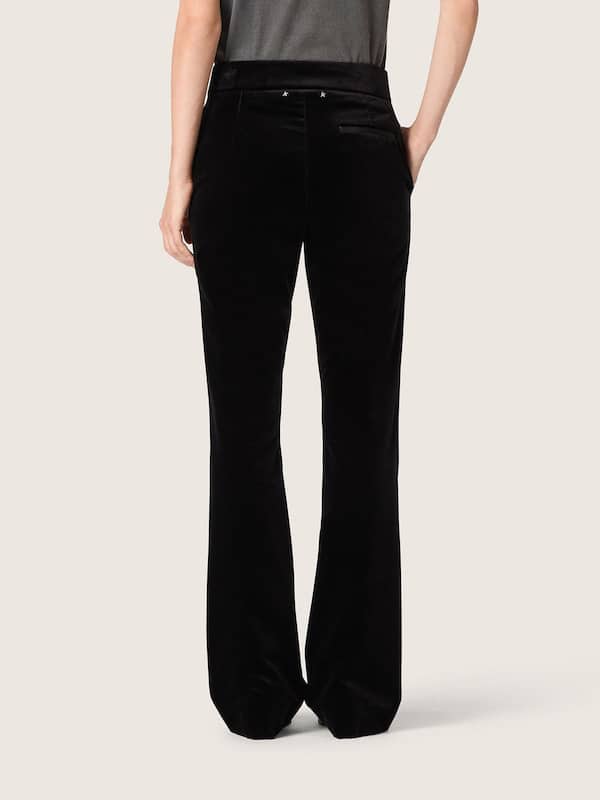 Golden Goose - Women's slim-fit flared pants in black cotton velvet in 