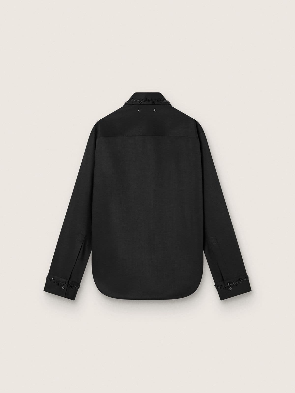 Golden Goose - Women's shirt in black wool twill with floral embroidery in glass beads in 