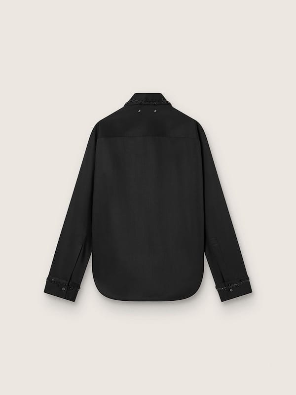 Golden Goose - Women's shirt in black wool twill with floral embroidery in glass beads in 