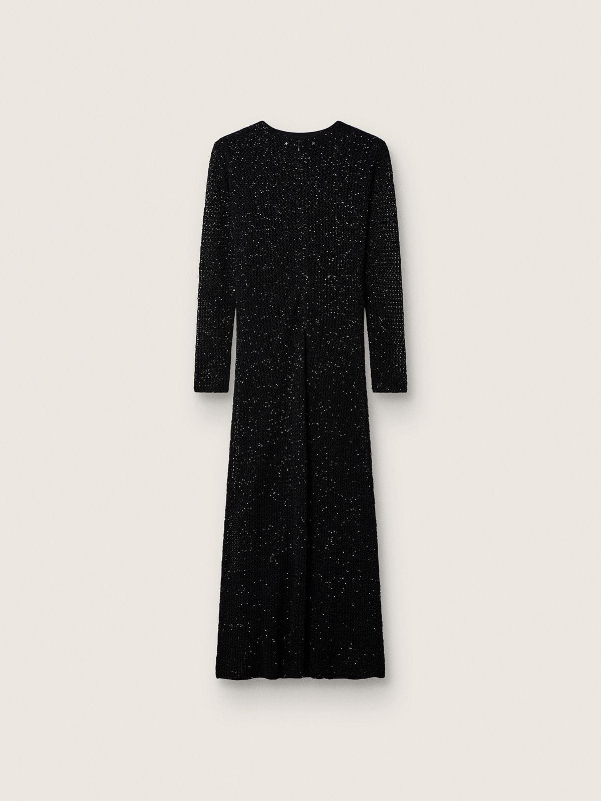 Robe longue pour femme en mesh noir avec sequins noirs