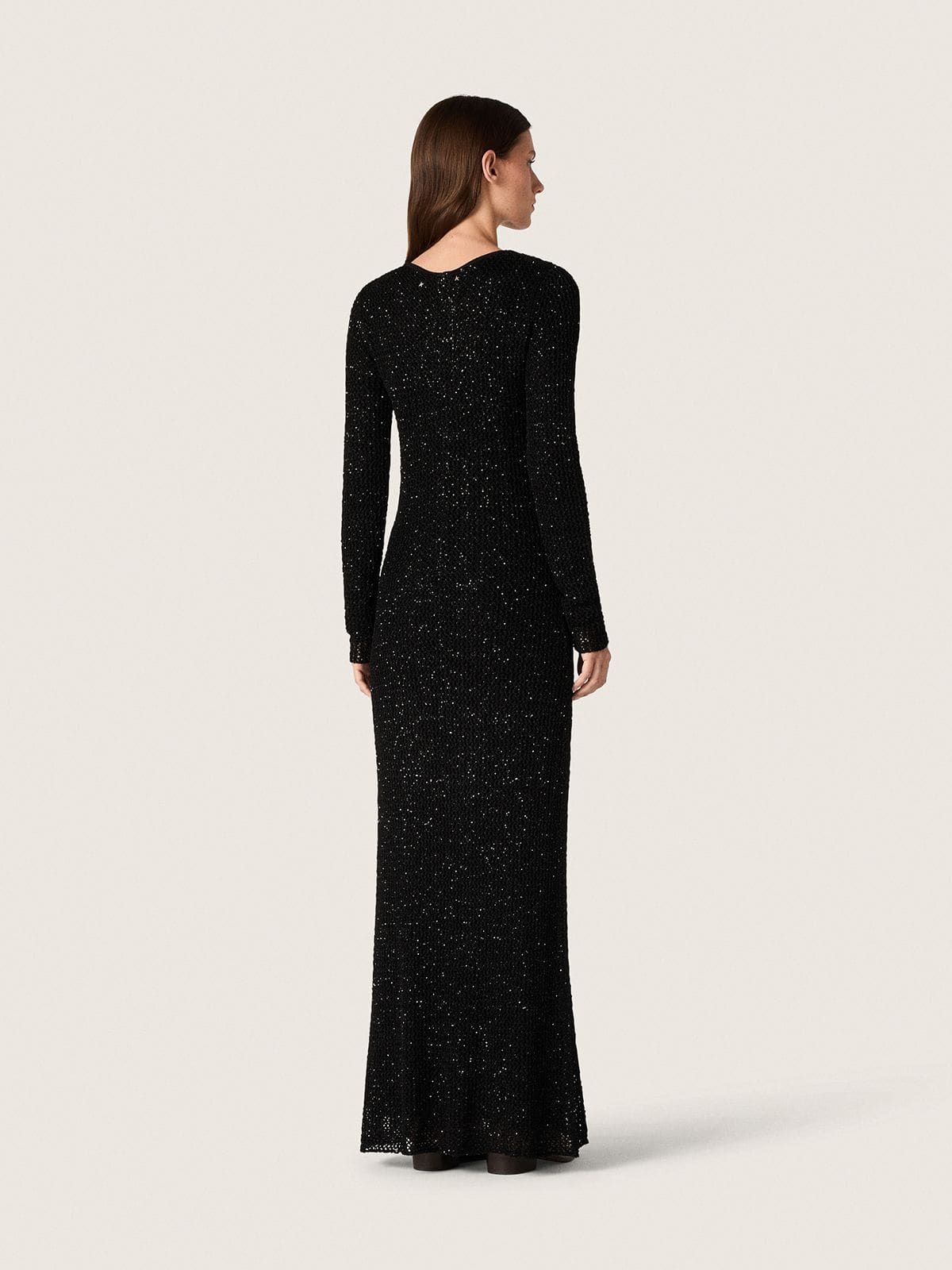 Golden Goose - Women's long dress in black mesh with black sequins in 