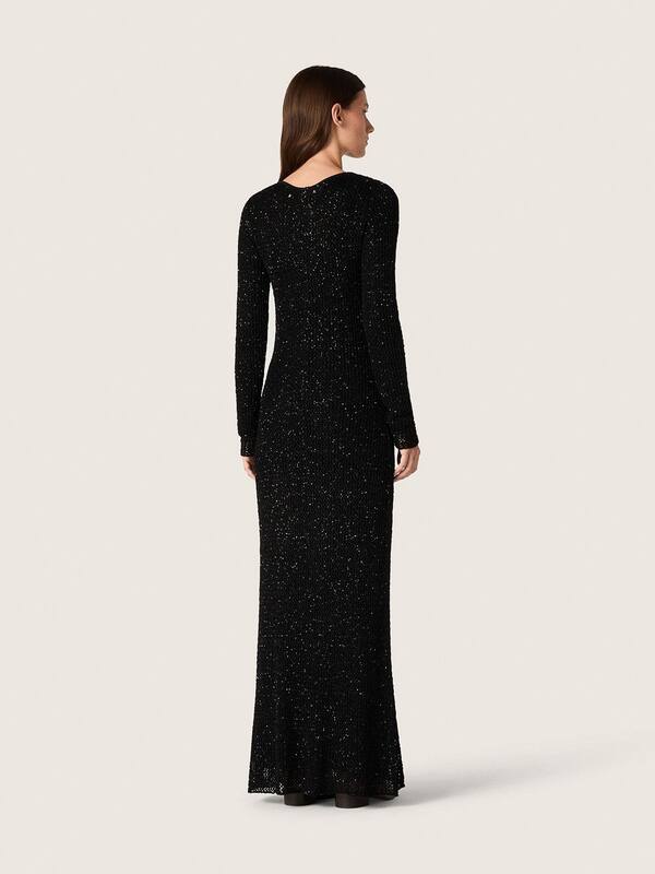 Golden Goose - Women's long dress in black mesh with black sequins in 