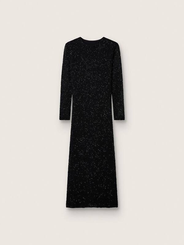 Golden Goose - Women's long dress in black mesh with black sequins in 
