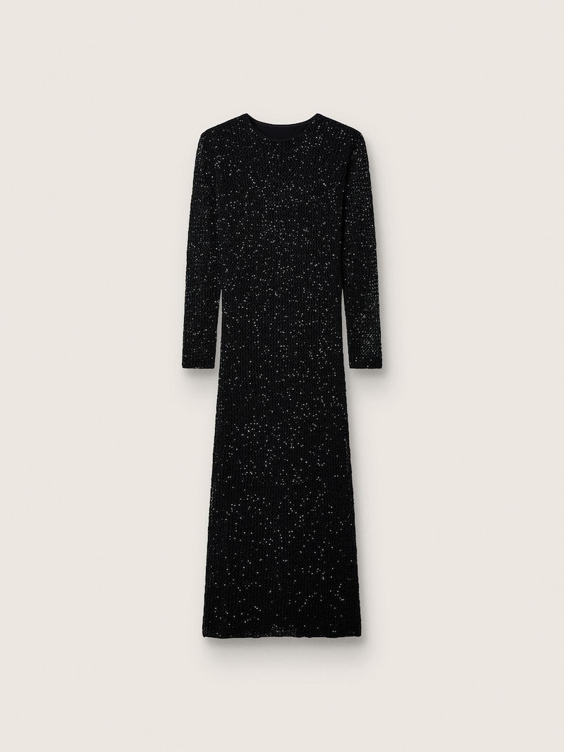 Robe longue pour femme en mesh noir avec sequins noirs