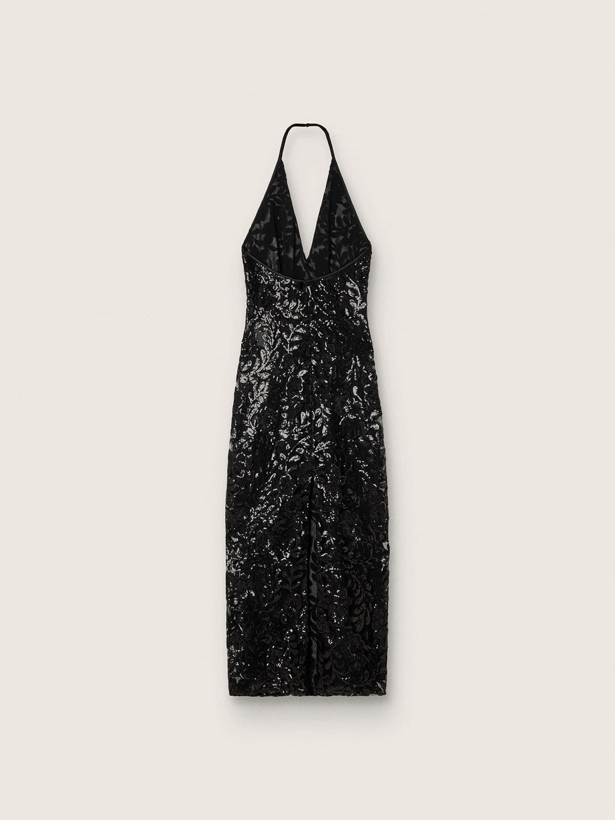 Golden Goose - Women's long dress in tulle with floral embroidery in black sequins in 