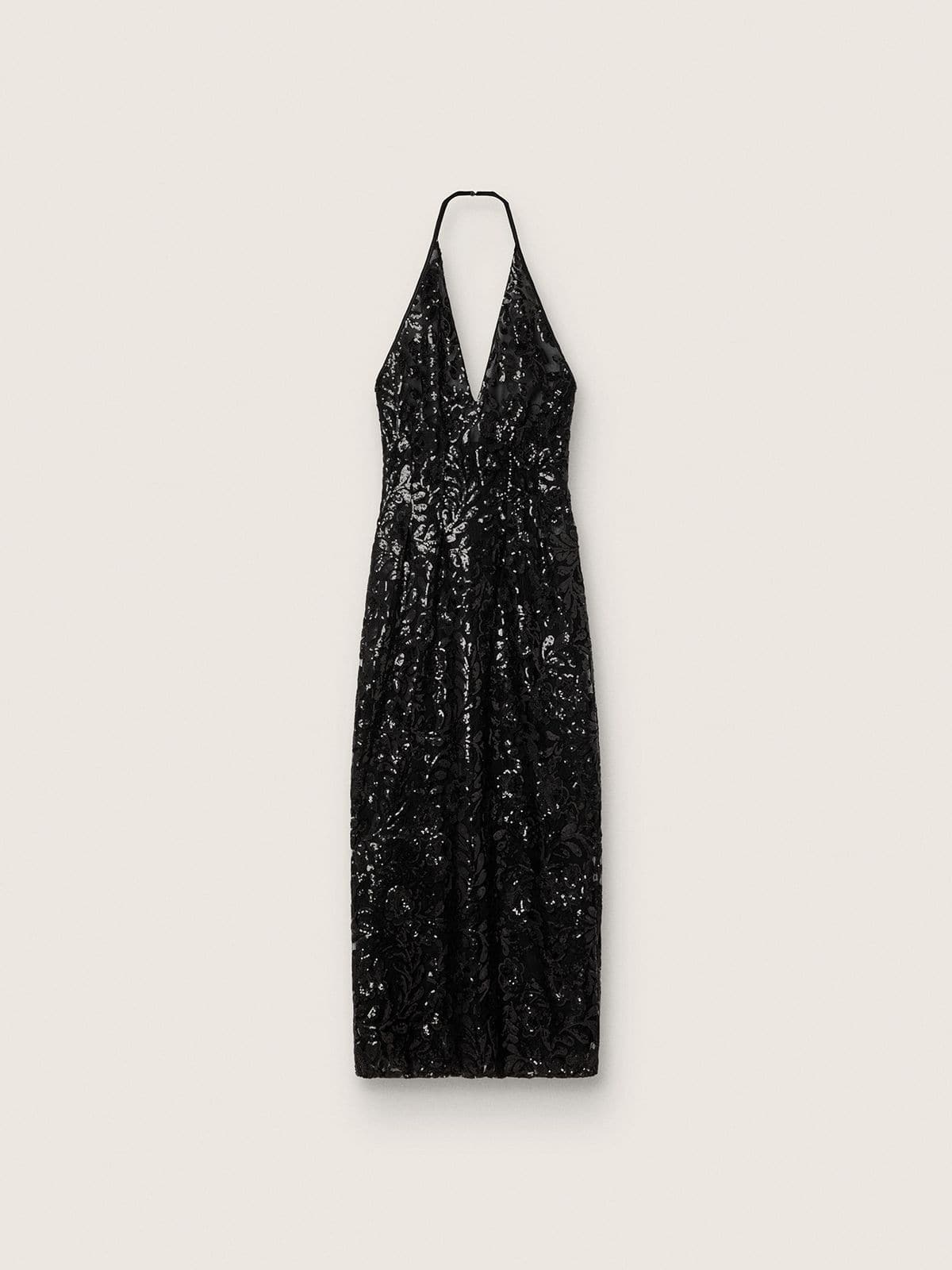 Golden Goose - Women's long dress in tulle with floral embroidery in black sequins in 